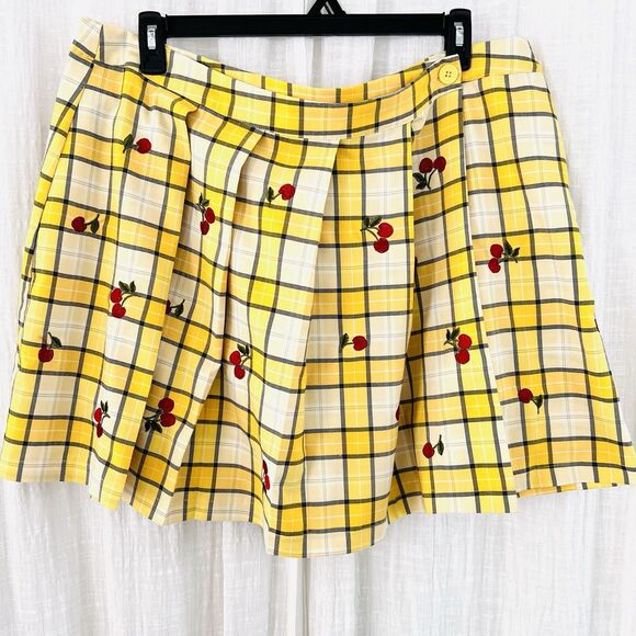 Forever 21 Yellow Cherry Plaid Pleated Skater Skirt - Plus Size 3X - Fun Unique! - Picture 1 of 8